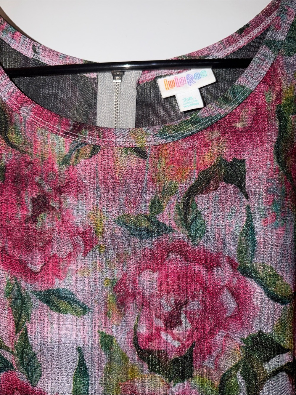 LuLaRoe Pink Floral Midi Dress with Green Leaves - Picture 3 of 6